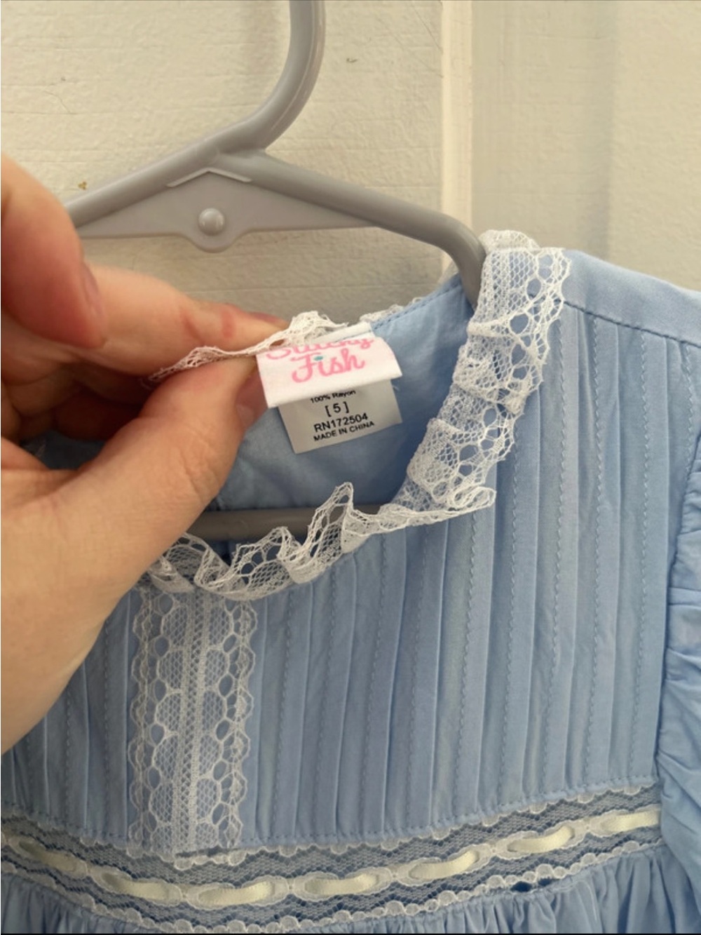 Stitchy Fish Vintage-Inspired Light Blue Lace Trim Dress - Picture 3 of 4